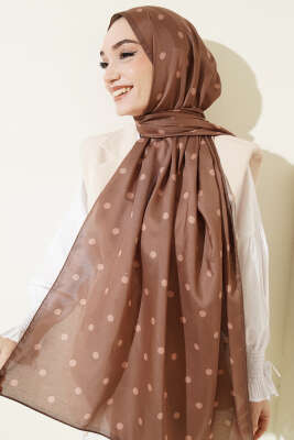 Retro Puantiye Desenli Şal Karamel - Başörtüsü