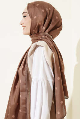 Retro Puantiye Desenli Şal Karamel - Başörtüsü