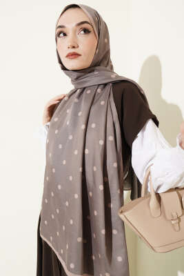 Retro Puantiye Desenli Şal Kum Bej - Başörtüsü