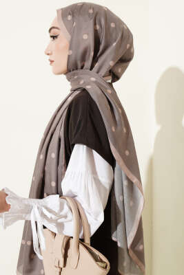 Retro Puantiye Desenli Şal Kum Bej - Başörtüsü