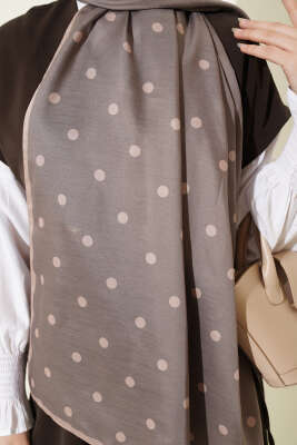 Retro Puantiye Desenli Şal Kum Bej - Başörtüsü