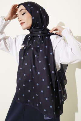 Retro Puantiye Desenli Şal Lacivert - Başörtüsü