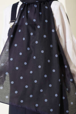 Retro Puantiye Desenli Şal Lacivert - Başörtüsü