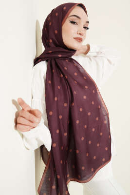 Retro Puantiye Desenli Şal Mürdüm - Başörtüsü