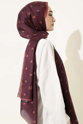 Retro Puantiye Desenli Şal Mürdüm - Başörtüsü