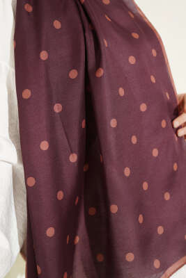 Retro Puantiye Desenli Şal Mürdüm - Başörtüsü