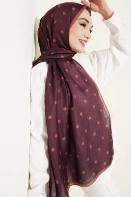 Retro Puantiye Desenli Şal Mürdüm 