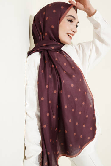 Retro Puantiye Desenli Şal Mürdüm - Yılın Fırsatı