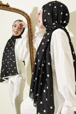 Retro Puantiye Desenli Şal Siyah 