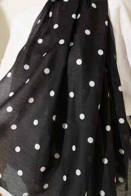 Retro Puantiye Desenli Şal Siyah - Başörtüsü