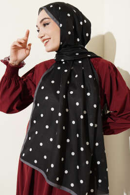 Retro Puantiye Desenli Şal Siyah Beyaz 