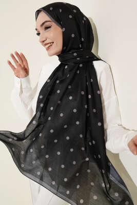 Retro Puantiye Desenli Şal Siyah Füme - Yılın Fırsatı