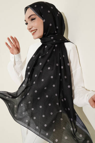 Retro Puantiye Desenli Şal Siyah Füme - Yılın Fırsatı