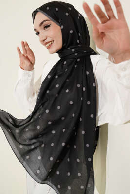 Retro Puantiye Desenli Şal Siyah Füme - Yılın Fırsatı