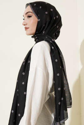 Retro Puantiye Desenli Şal Siyah Füme - Yılın Fırsatı