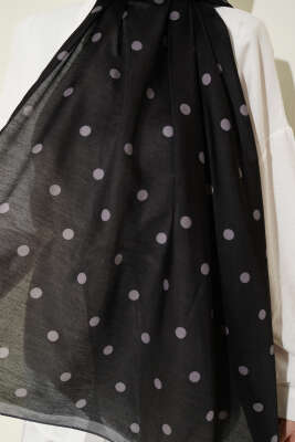 Retro Puantiye Desenli Şal Siyah Füme - Yılın Fırsatı