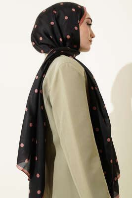 Retro Puantiye Desenli Şal Siyah Latte - Başörtüsü