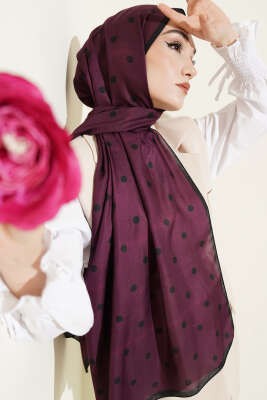 Retro Puantiye Desenli Şal Siyah Mor - Başörtüsü