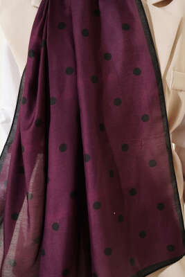 Retro Puantiye Desenli Şal Siyah Mor - Başörtüsü