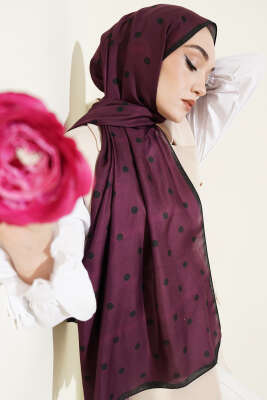 Retro Puantiye Desenli Şal Siyah Mor 