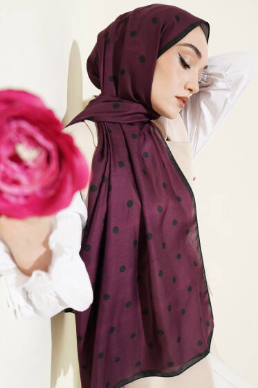 Retro Puantiye Desenli Şal Siyah Mor - Yılın Fırsatı