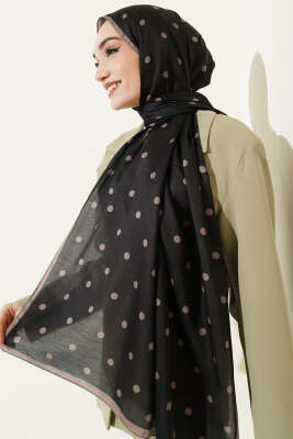 Retro Puantiye Desenli Şal Siyah Vizon - Başörtüsü