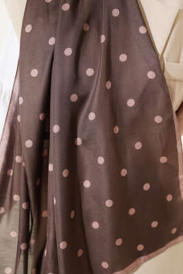 Retro Puantiye Desenli Şal Vizon - Başörtüsü