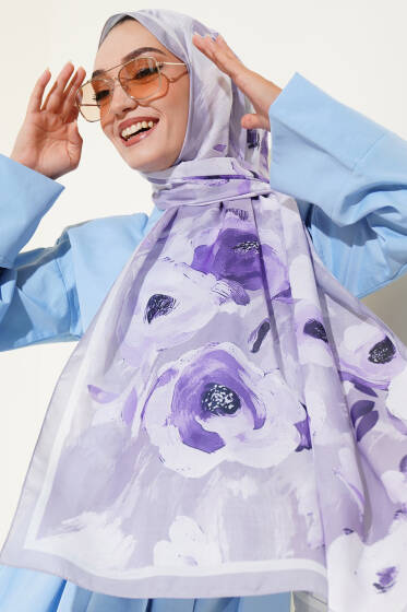 Retro Rose Desen Şal Gri - Başörtüsü