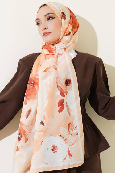 Retro Rose Desen Şal Somon - Başörtüsü