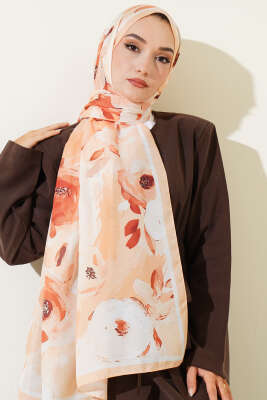 Retro Rose Desen Şal Somon - Başörtüsü