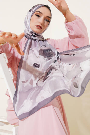 Retro Rose Desen Şal Vizon - Başörtüsü