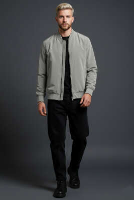 Ribana Detaylı Erkek Ceket Gri - Erkek Ceket
