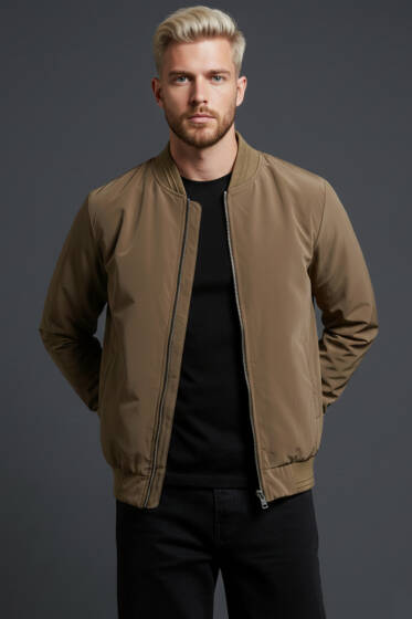 Ribana Detaylı Erkek Ceket Taba - Yeni Erkek Giyim