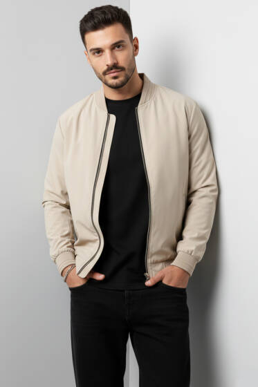 Ribana Detaylı Erkek Ceket Taş - Yeni Erkek Giyim