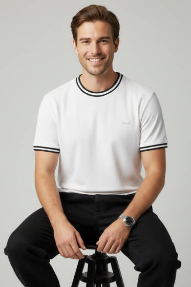 Ribana Detaylı Kısa Kol Erkek T-shirt Beyaz - Erkek T-shirt