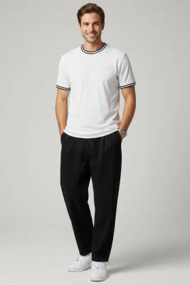 Ribana Detaylı Kısa Kol Erkek T-shirt Beyaz - Erkek T-shirt