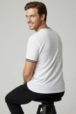 Ribana Detaylı Kısa Kol Erkek T-shirt Beyaz - Erkek T-shirt