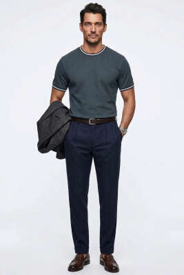 Ribana Detaylı Kısa Kol Erkek T-shirt Füme - Erkek T-shirt