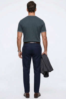 Ribana Detaylı Kısa Kol Erkek T-shirt Füme - Erkek T-shirt