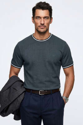 Ribana Detaylı Kısa Kol Erkek T-shirt Füme - FRESHMAN