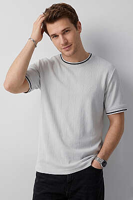 Ribana Detaylı Kısa Kol Erkek T-shirt Gri 