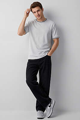 Ribana Detaylı Kısa Kol Erkek T-shirt Gri - Erkek T-shirt