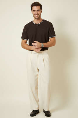 Ribana Detaylı Kısa Kol Erkek T-shirt Kahve - Erkek T-shirt