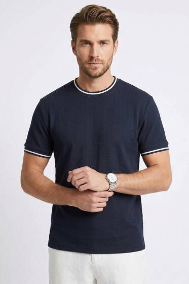 Ribana Detaylı Kısa Kol Erkek T-shirt Lacivert - Yılın Fırsatı