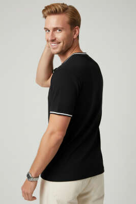 Ribana Detaylı Kısa Kol Erkek T-shirt Siyah - Erkek T-shirt