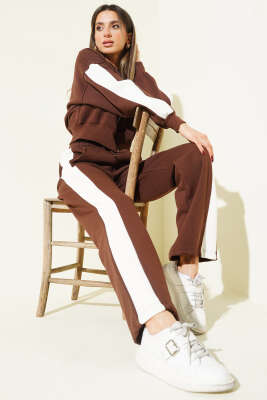 Ribana Detaylı Şeritli Üç İplik İkili Takım Kahve - DİVON