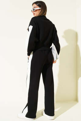 Ribana Detaylı Şeritli Üç İplik İkili Takım Siyah - Kadın Giyim Modelleri