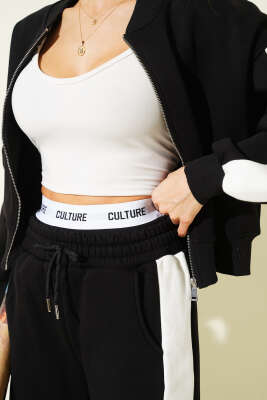 Ribana Detaylı Şeritli Üç İplik İkili Takım Siyah - Kadın Giyim Modelleri