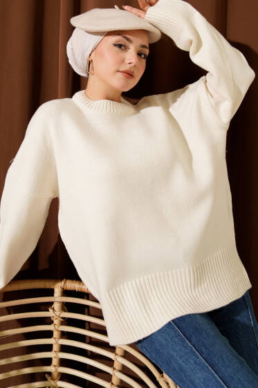 Ribana Görünümlü Triko Tunik Bej - Tunik