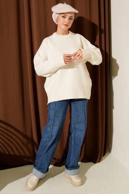 Ribana Görünümlü Triko Tunik Bej - Tunik